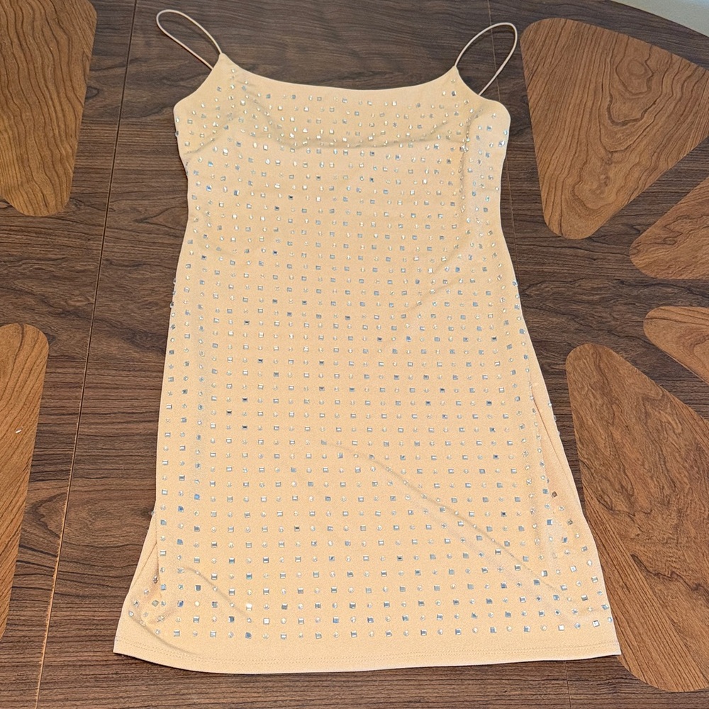 B Smart - Beige Rhinestone Embellished Slip Dress